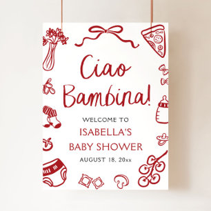 Póster Bienvenida al Baby Shower Rojo Italiano Bonito Cia