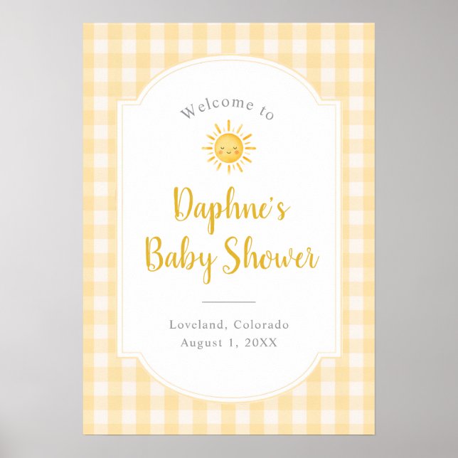 Póster Bienvenida al Baby Shower Sunshine Amarillo (Frente)