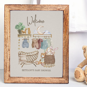 Póster Bienvenida al Baby Shower Tema Boho para cuarto de