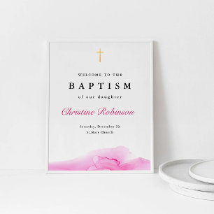 Póster Bienvenida al bautismo de bautismo de tinta rosa c