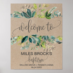Póster Bienvenida al Bautismo de Foliage de Kraft