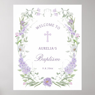 Póster Bienvenida al Bautismo del Marco Floral Lilac Lave
