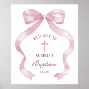 Póster Bienvenida al bautismo elegante de vaca rosada