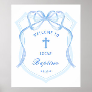Póster Bienvenida al bautismo Escudo Blue Bow Light