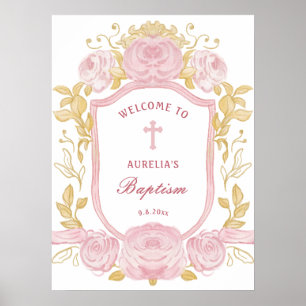 Póster Bienvenida al bautismo Escudo de los Rosas de acua