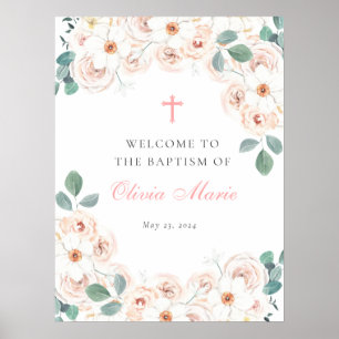 Póster Bienvenida al bautismo floral femenino