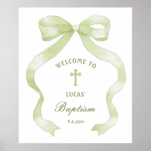Póster Bienvenida al Bautismo Verde Elegante