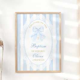 Póster Bienvenida al Bautizo del Niño con Lazo Azul Elega