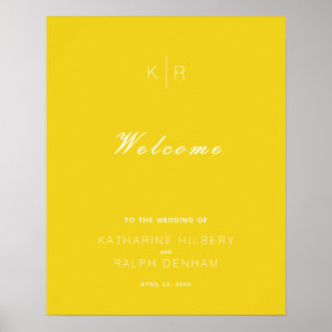 Póster Bienvenida al Boda amarillo mostaza moderno simple