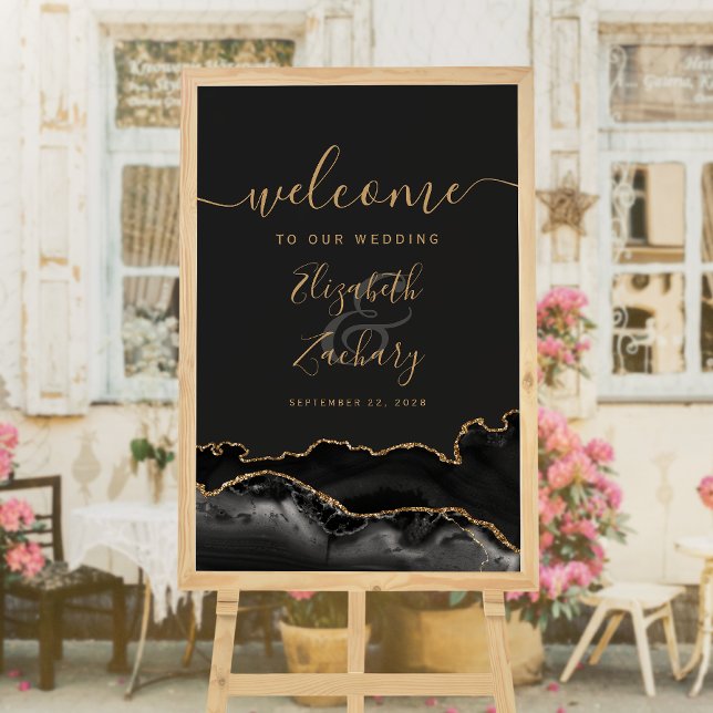Póster Bienvenida al Boda Black Gold Agate Geode 24x36 (Subido por el creador)