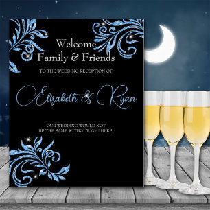 Póster Bienvenida al Boda Blue Purpurina Vine Swirls Spar