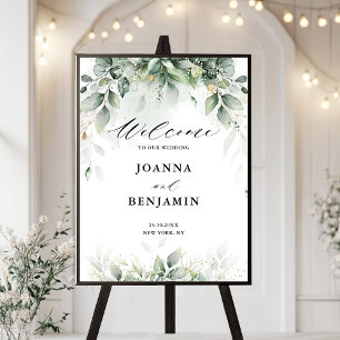 Póster Bienvenida al Boda botánico Eucalyptus Greenery Gu