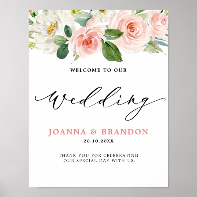 Póster Bienvenida al Boda Botánico Moderno Floral Rosa de (Frente)