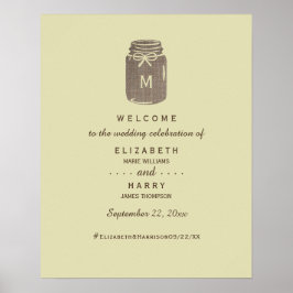 Póster Bienvenida al Boda Country Burlap Mason Jar