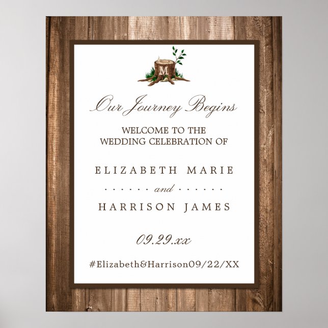 Póster Bienvenida al Boda de árbol y madera monograma del (Frente)