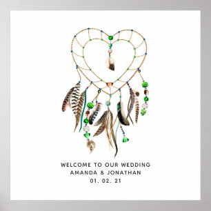 Póster Bienvenida al Boda de Boho tribal indio esmeralda