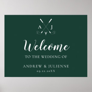 Póster Bienvenida al Boda de golf del Monograma Verde Esm