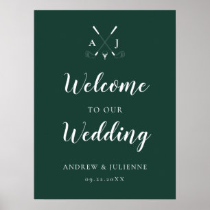 Póster Bienvenida al Boda de golf del Monograma Verde Esm
