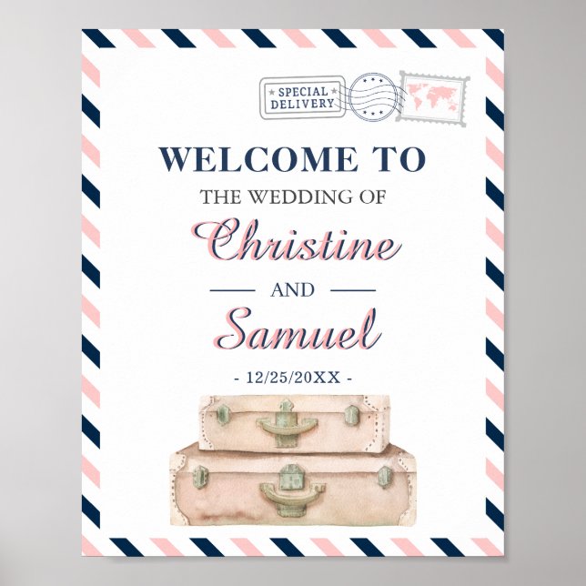 Póster Bienvenida al Boda de la aerolínea mundial de viaj (Frente)