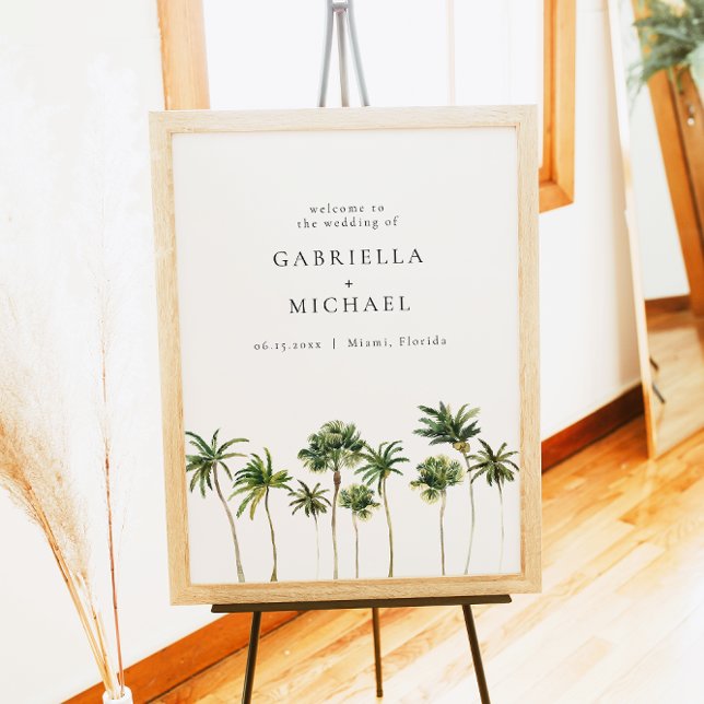 Póster Bienvenida al Boda de Palm Tree Tropical minimalis (Subido por el creador)