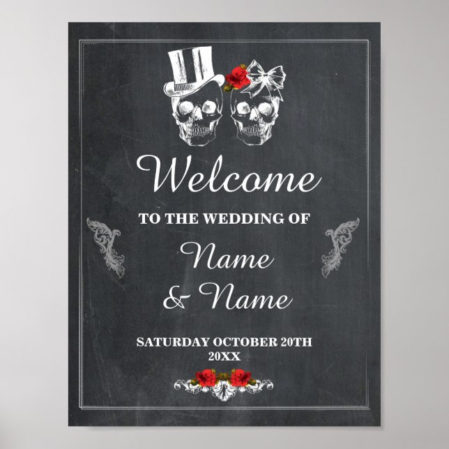 Póster Bienvenida al Boda de Rótulo Rústico Skull de Hall (Frente)