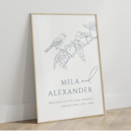 Póster Bienvenida al Boda del Songbird Floral Dusty Blue