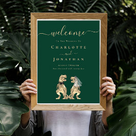 Póster Bienvenida al Boda del tema de los dinosaurios Ver