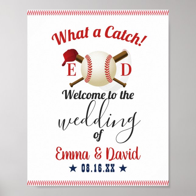 Póster Bienvenida al Boda Deportivo Temático del Béisbol (Frente)