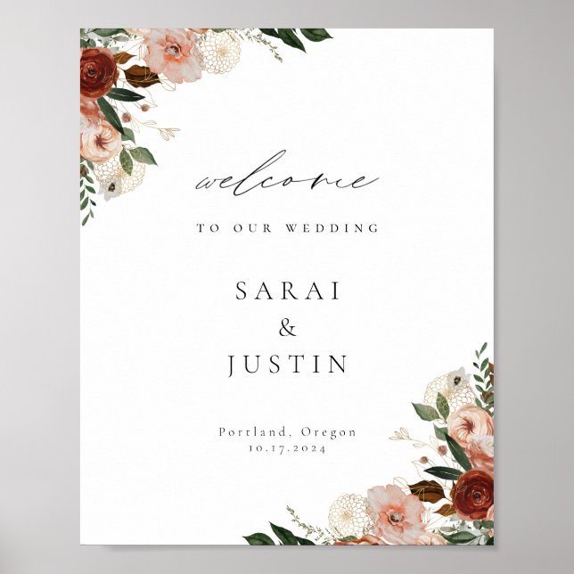 Póster Bienvenida al Boda floral de otoño (Frente)