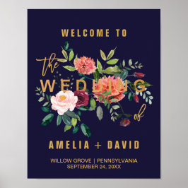 Póster Bienvenida al Boda floral de otoño