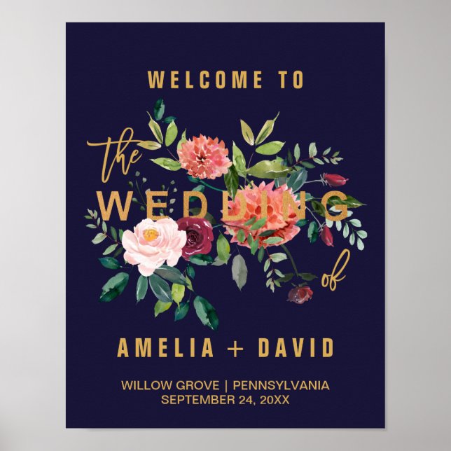 Póster Bienvenida al Boda floral de otoño (Frente)
