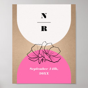 Póster Bienvenida al Boda floral Monograma Arco Rosa