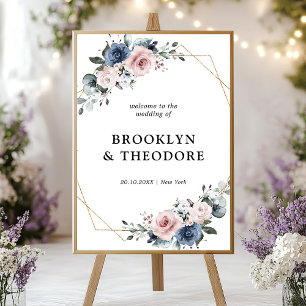 Póster Bienvenida al Boda Geométrico Dusty Blue Mauve