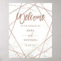 Bienvenida al Boda Geométrico Marble Faux Rosa Gol