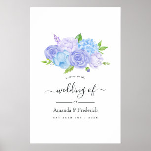Póster Bienvenida al Boda Hydrangea Blue and Light Lavend