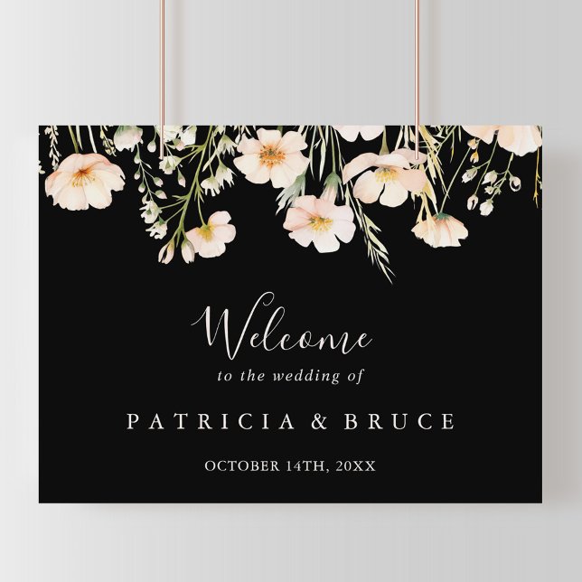 Póster Bienvenida al Boda negro de flores silvestres de R (Subido por el creador)