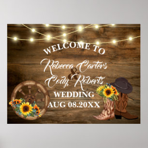 Póster Bienvenida al Boda occidental del girasol del Cowb