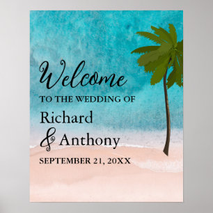 Póster Bienvenida al Boda Ocean Beach Palm Tree