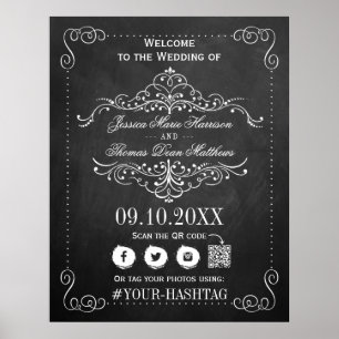 Póster Bienvenida al Boda Ornate Flourish Chalkboard