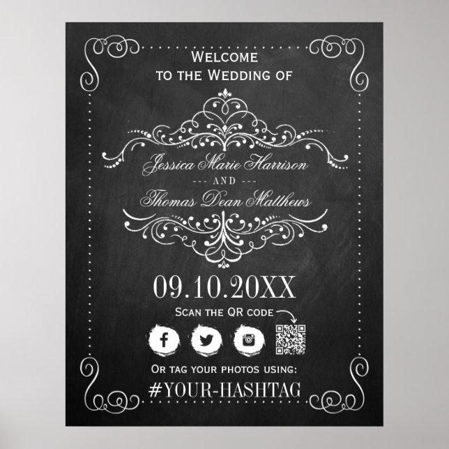 Póster Bienvenida al Boda Ornate Flourish Chalkboard (Frente)