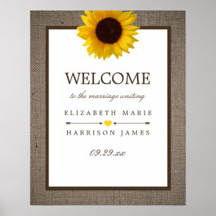 Póster Bienvenida al Boda Rústico del Sunflower & Burlap