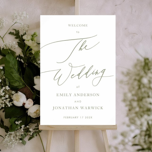 Póster Bienvenida al Boda simple calligraphy Sage Green (Subido por el creador)