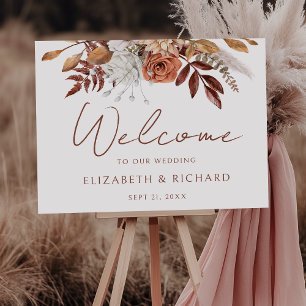 Póster Bienvenida al Boda Terracotta Floral Boho Autumn