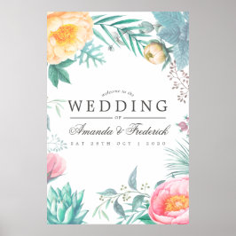 Póster Bienvenida al Boda Tropical Mint Floral