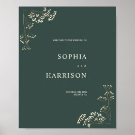 Póster Bienvenida al Boda Verde Gypsophila Peacock