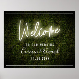 Póster Bienvenida al Boda White Neon Boxwood