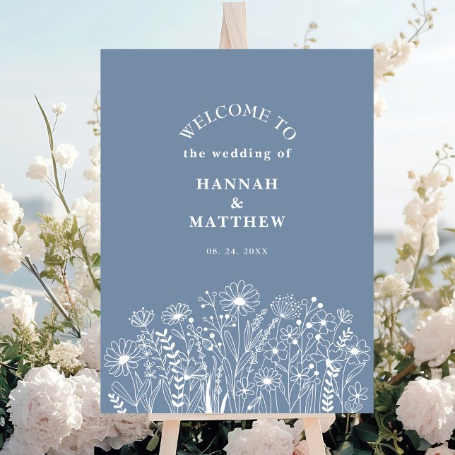 Póster Bienvenida al Boda Wildflowers Dusty Blue Boho (Subido por el creador)
