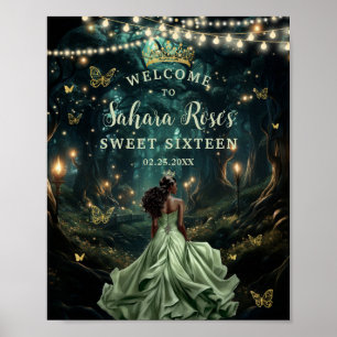 Póster Bienvenida al bosque encantado de verde salvia par