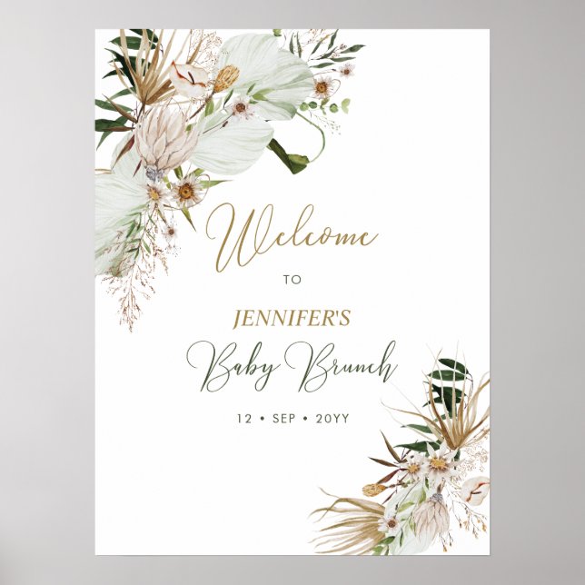 Póster Bienvenida al Brunch de Bebé Boho/Bohemio  (Frente)