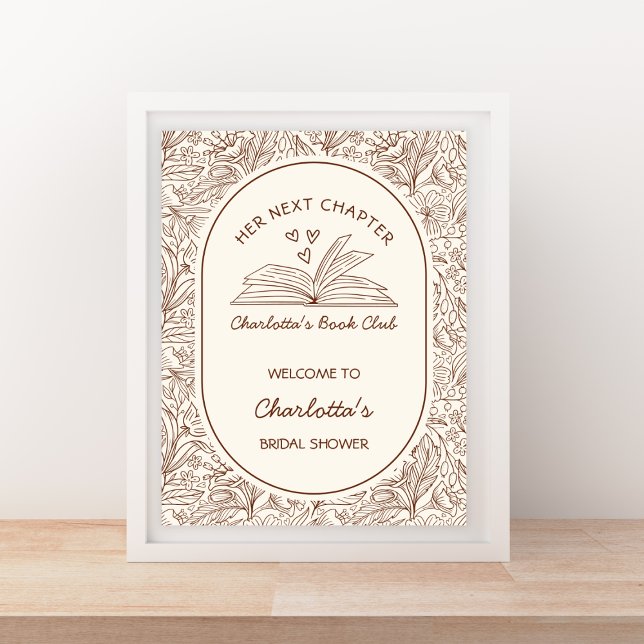 Póster Bienvenida al Capítulo Siguiente Libro Marrón para (Next Chapter Brown Book Bridal Shower Welcome Poster)